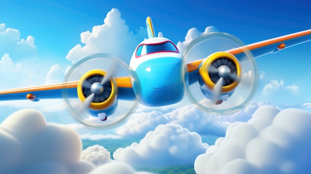 Free Photo 3d cartoon airplane in the sky