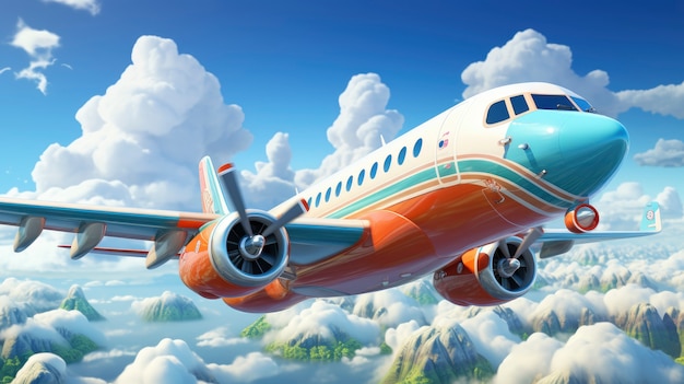 3d cartoon airplane in the sky