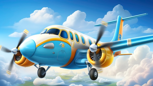 Free photo 3d cartoon airplane in the sky