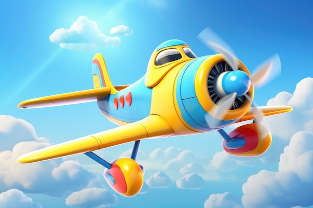 Free photo 3d cartoon airplane in the sky