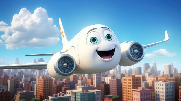 Free photo 3d cartoon airplane in the sky