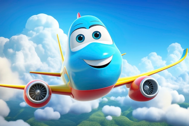 Free photo 3d cartoon airplane in the sky