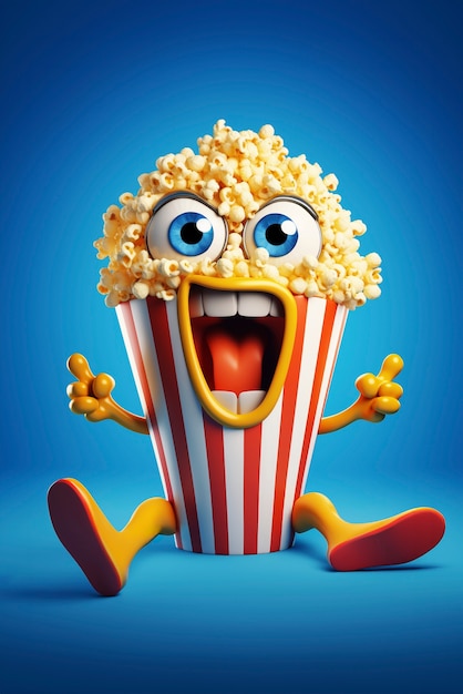 Free Photo 3d cartoon animated cinema popcorn cup