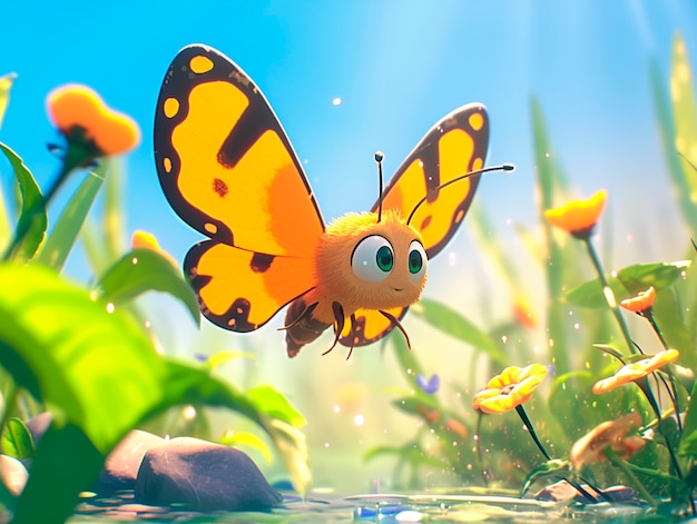 Free photo 3d cartoon butterfly illustration