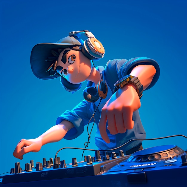 Free photo 3d cartoon character djing at party