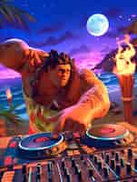 Free photo 3d cartoon character djing at party