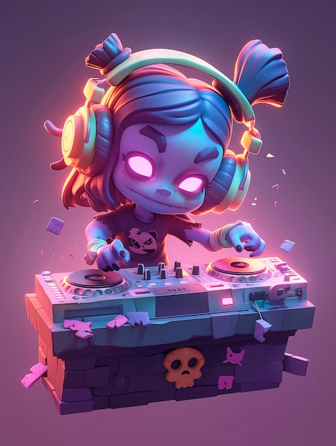 Free photo 3d cartoon character djing at party