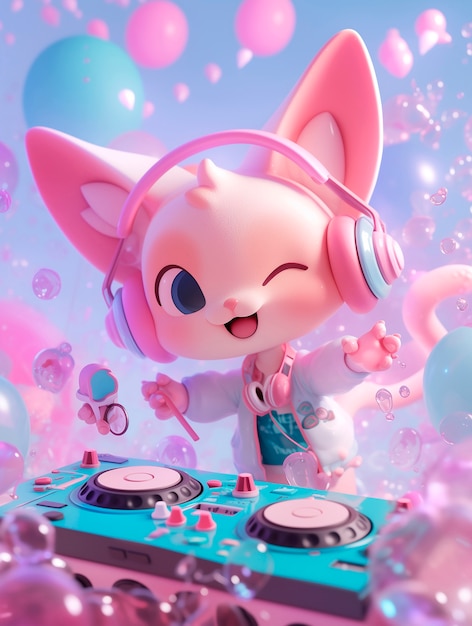 Free Photo 3d cartoon character djing at party