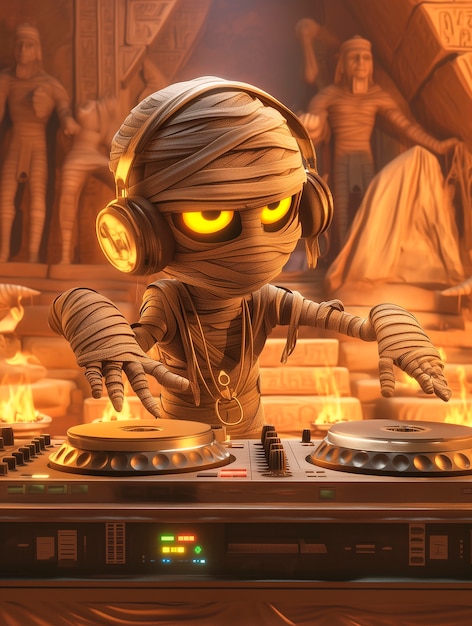 Free photo 3d cartoon character djing at party