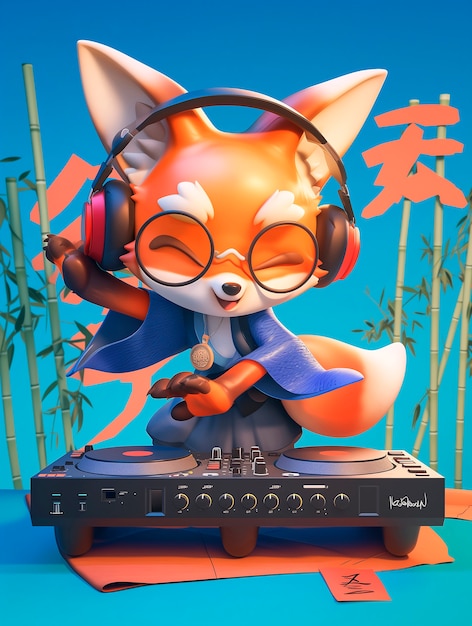 Free Photo 3d cartoon character djing at party