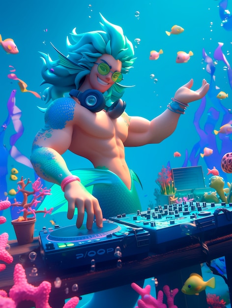 Free Photo 3d cartoon character djing at party