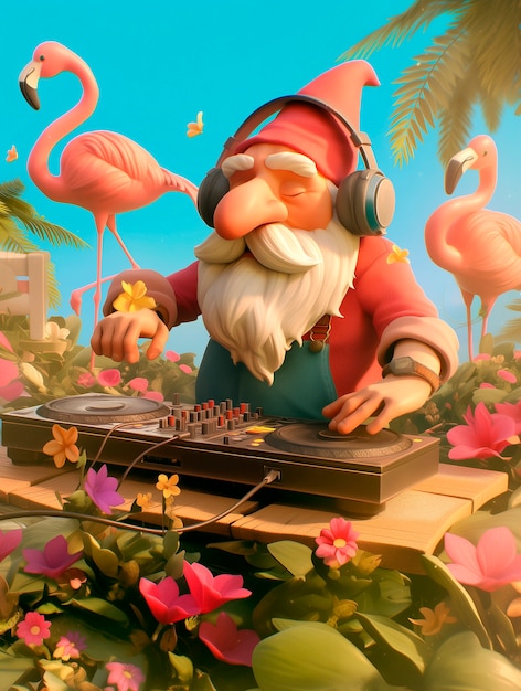 Free photo 3d cartoon character djing at party