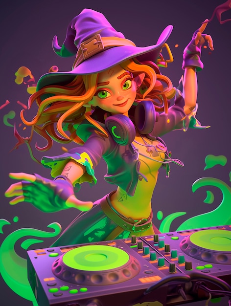 Free photo 3d cartoon character djing at party