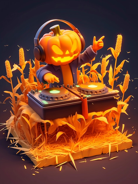 Free photo 3d cartoon character djing at party