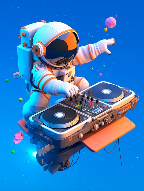 3d cartoon character djing at party