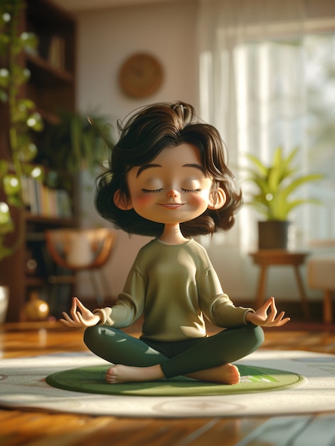 Free photo 3d cartoon character practising yoga