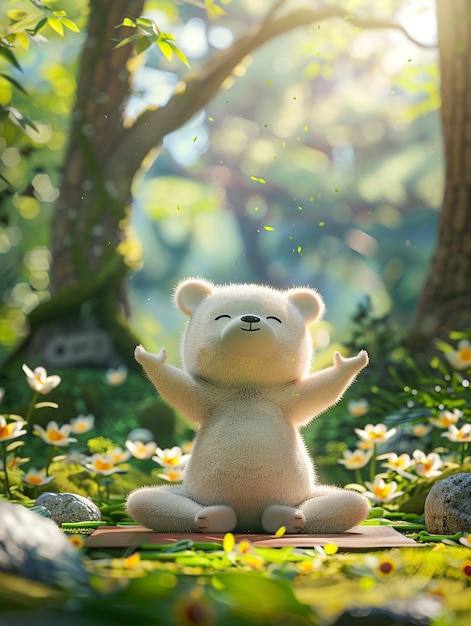 3d cartoon character practising yoga