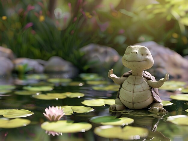 3d cartoon character practising yoga