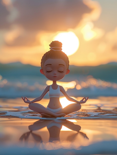 3d cartoon character practising yoga