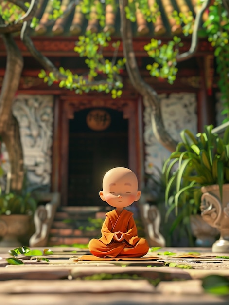 3d cartoon character practising yoga