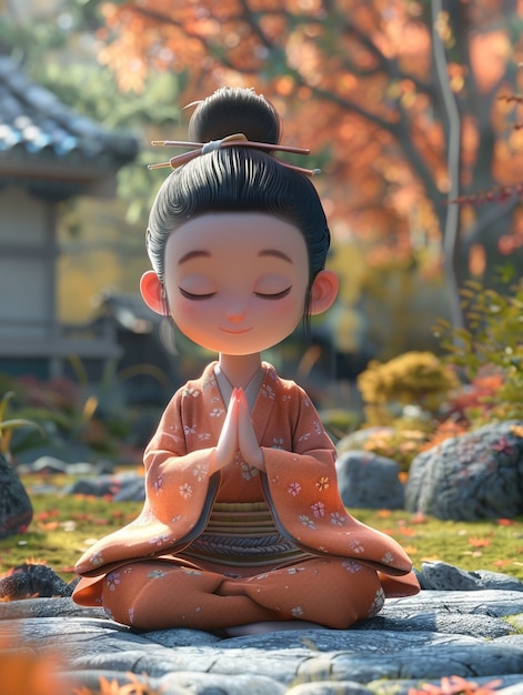 3d cartoon character practising yoga