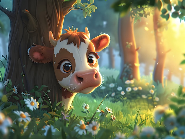 Free photo 3d cartoon cow illustration