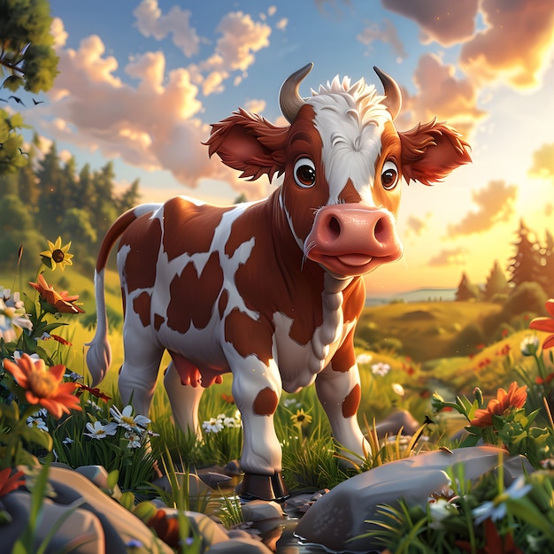 Free photo 3d cartoon cow illustration