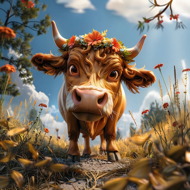 Free photo 3d cartoon cow illustration