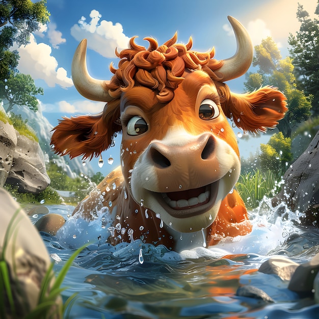 Free photo 3d cartoon cow illustration