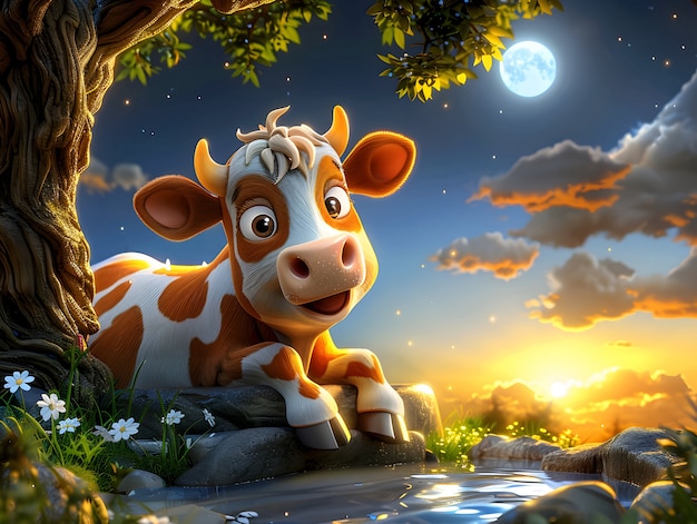 Free Photo 3d cartoon cow illustration