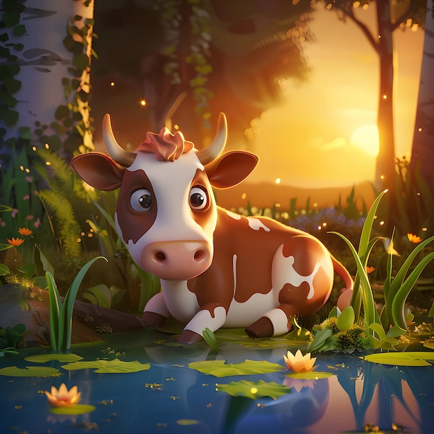 Free Photo 3d cartoon cow illustration