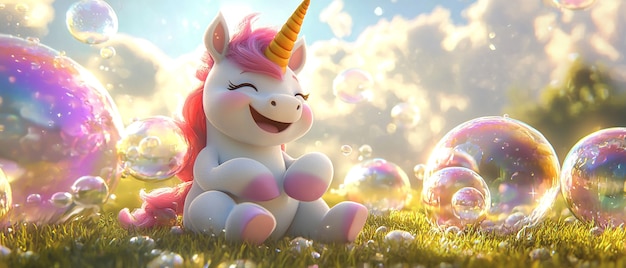 Free photo 3d cartoon cute unicorn