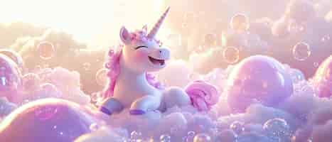 Free photo 3d cartoon cute unicorn