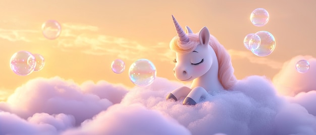 Free photo 3d cartoon cute unicorn