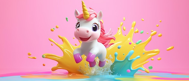 Free photo 3d cartoon cute unicorn