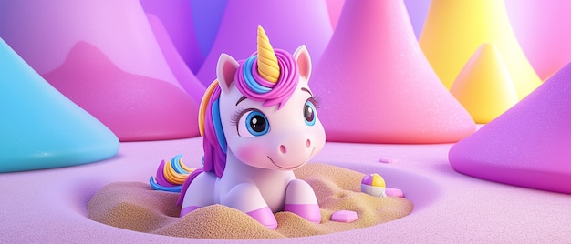 Free photo 3d cartoon cute unicorn