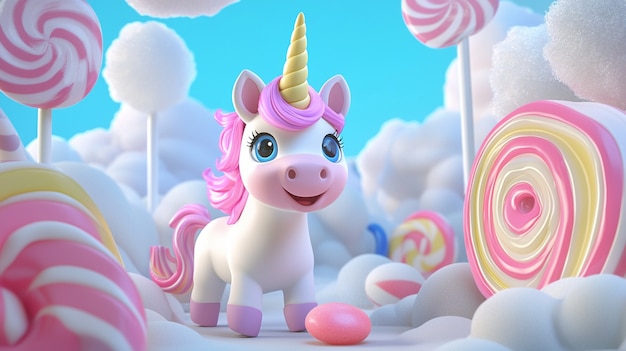 Free photo 3d cartoon cute unicorn