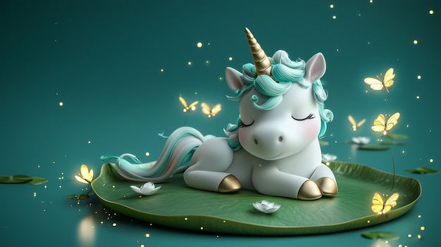 Free photo 3d cartoon cute unicorn