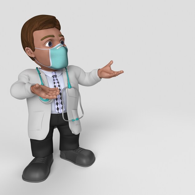 3D Cartoon Doctor Character in face mask