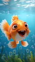 Free photo 3d cartoon fish underwater