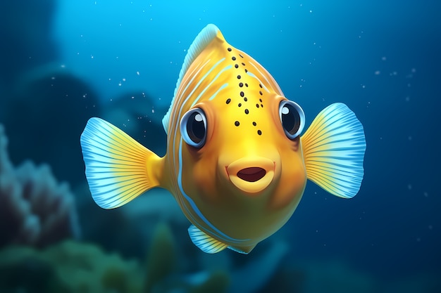 3d cartoon fish underwater