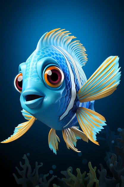 3d cartoon fish underwater