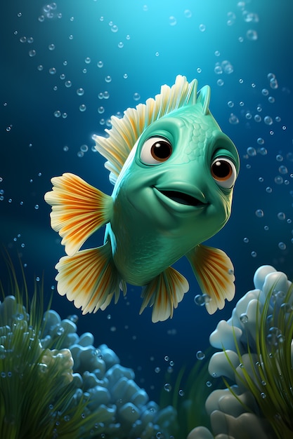 3d cartoon fish underwater