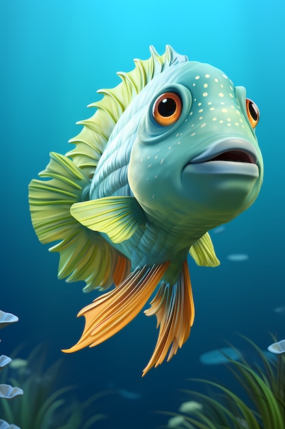 Free Photo 3d cartoon fish underwater