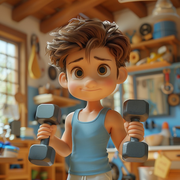 Free photo 3d cartoon fitness man