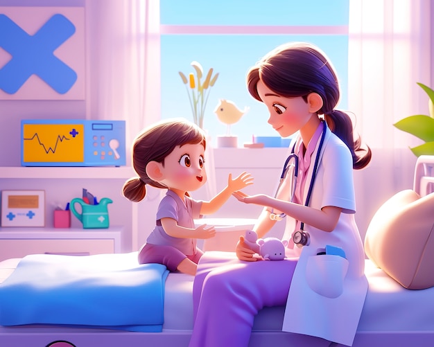 Free photo 3d cartoon hospital healthcare scene