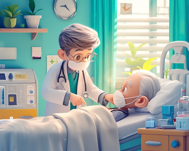 Free photo 3d cartoon hospital healthcare scene