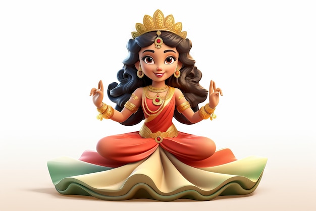 Free photo 3d cartoon image of the hindu deity lakshmi