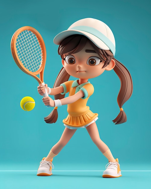 3d cartoon individual playing tennis