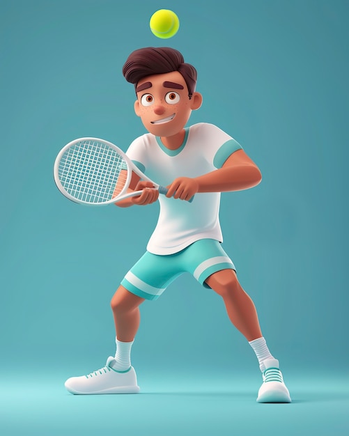 3d cartoon individual playing tennis